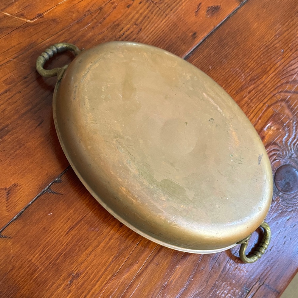 Vintage Copper Sauté Pan w/ Two Brass Handles